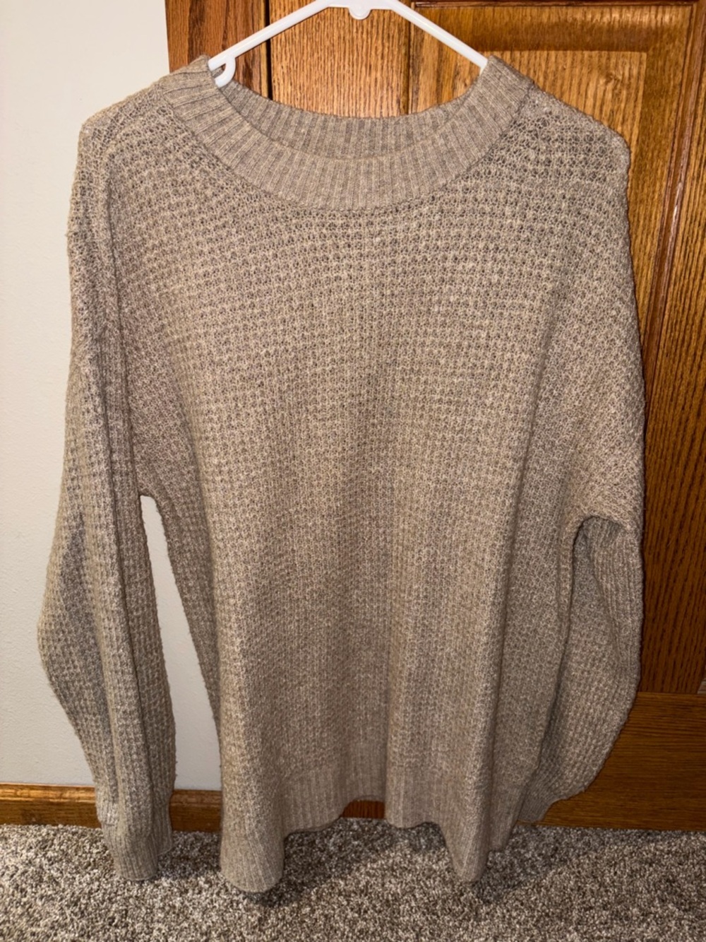 American Eagle Outfitters Waffle Knit Crewneck Sweater - Taupe